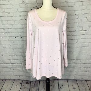 Lane Bryant Pink Silver Polka Dot Scoop Neck Long Sleeve Tunic 14/16 NWT